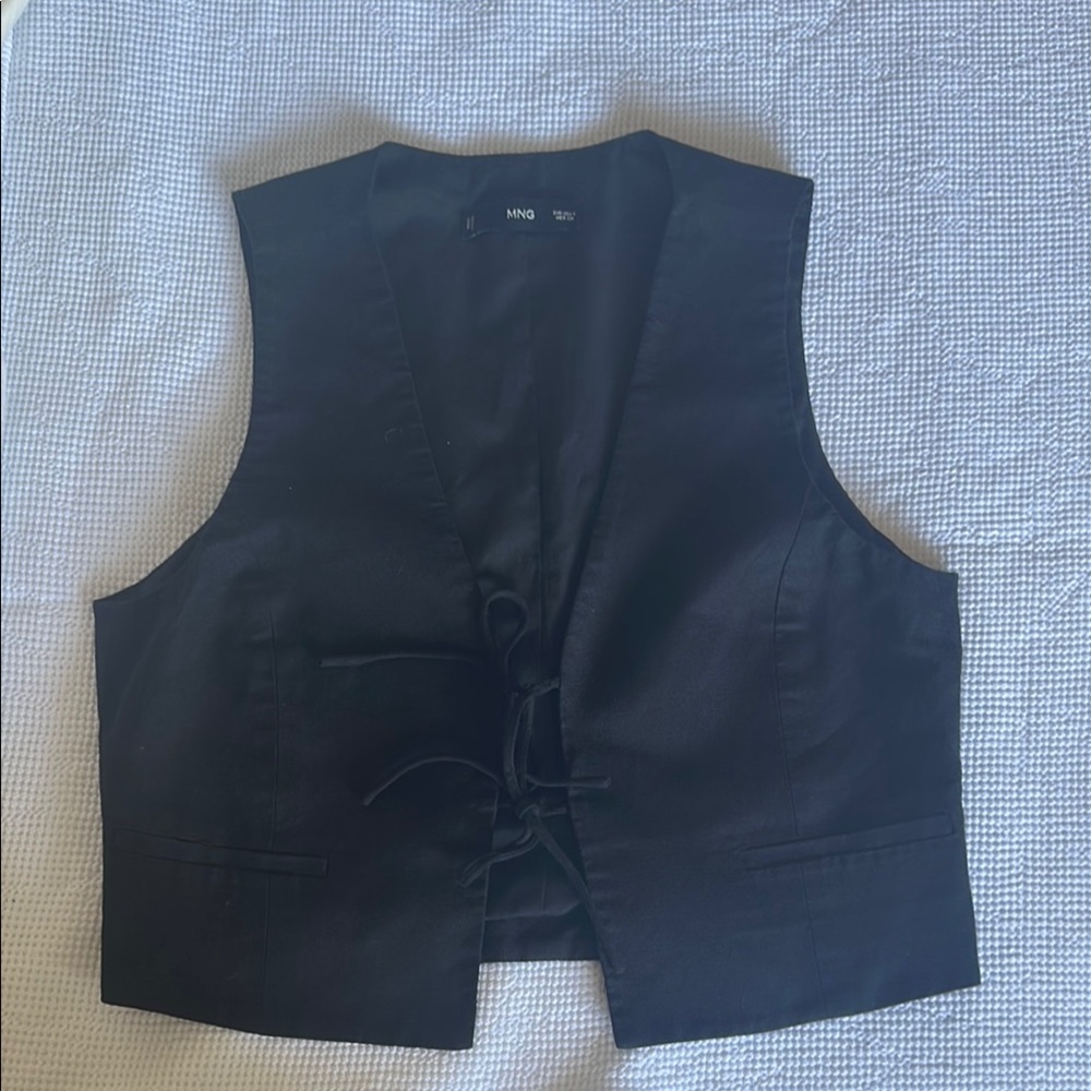Black Sleeveless Vest with Tie Front